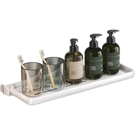 Étagère murale pliable pour salle de bain, idéale pour la salle de bain, la cuisine ou le camping-car, blanche, 40 cm