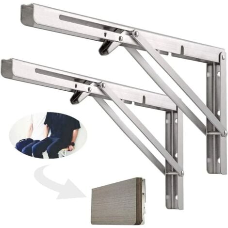 SJQKA Étagère Murale Pliante de 500 mm, Support de Pliant en Acier inoxydable 304 pour établi, Équerre pliante Support, Equerre pour Etagere Murale（2 Pièces), Argenté