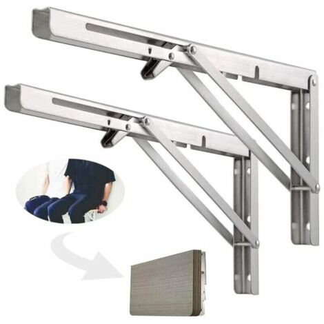 Étagère Murale Pliante de 500 mm, Support de Pliant en Acier inoxydable 304 pour établi, Équerre pliante Support, Equerre pour Etagere Murale（2 Pièces), Argenté