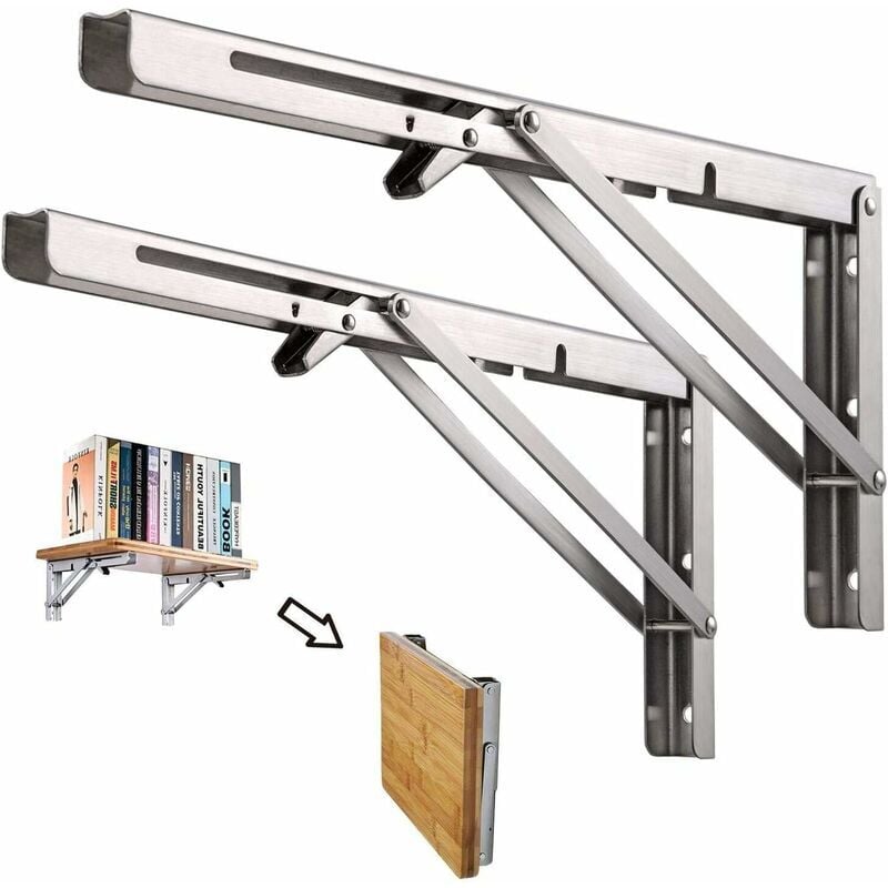 Tagère murale Pliante de 600 mm 2 Pièces, Cadre de Support d'étagère de Garage, Support de Support Pliant en acier inoxydable pour établi, 200KG