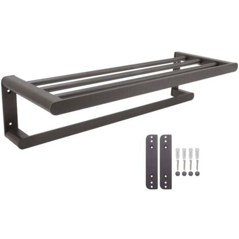 Étagère Murale Porte-Serviettes En Aluminium Support Bain Avec Perçage Gris