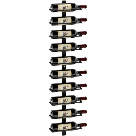 Étagère murale pour 10 bouteilles de vin, 10 niveaux, métal, noir, pour cuisine, salon, bar à domicile