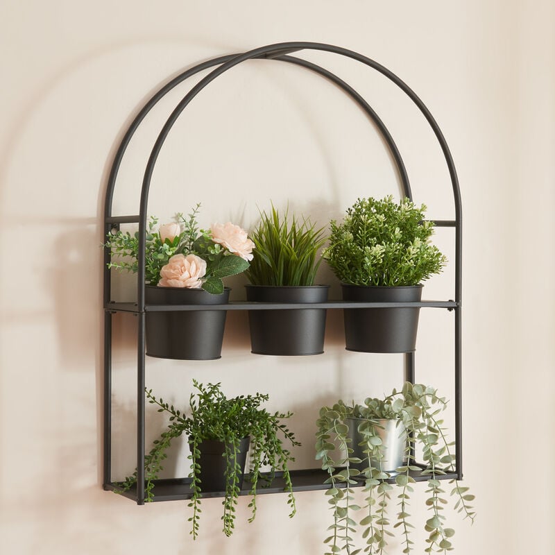 [en.casa] - tagère murale pour plantes Merikarvia métal 65 x 52 x 15 cm noir