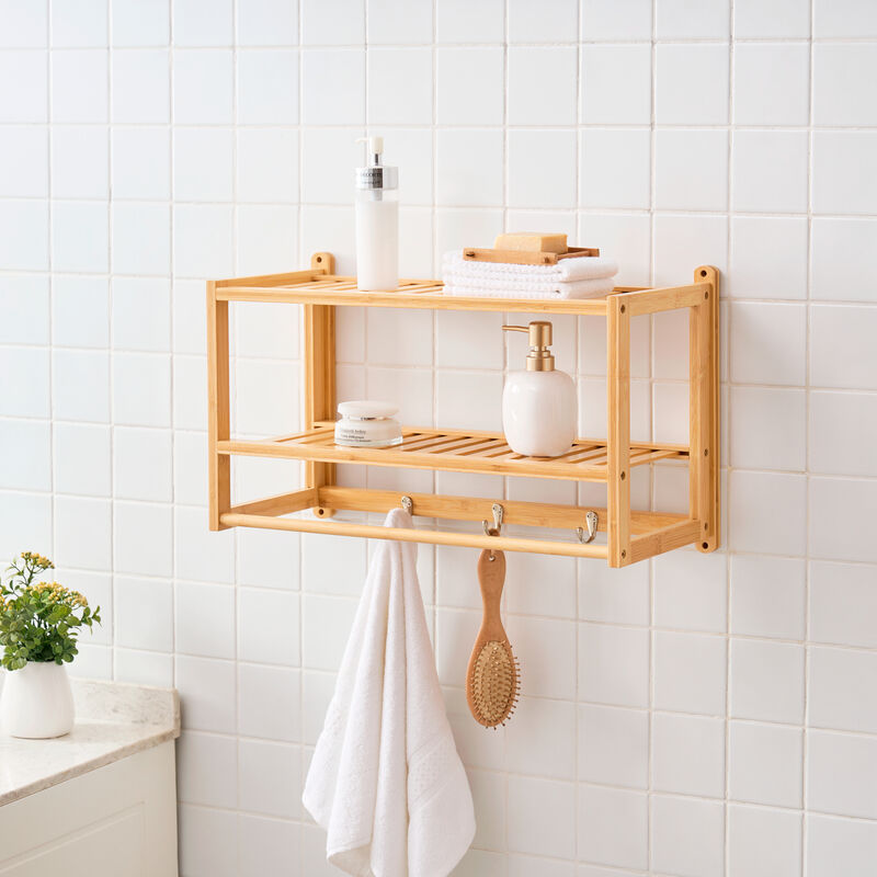 [en.casa] - tagère murale pour salle de bain Thyborøn bambou 30 x 55 x 22,5 cm naturel