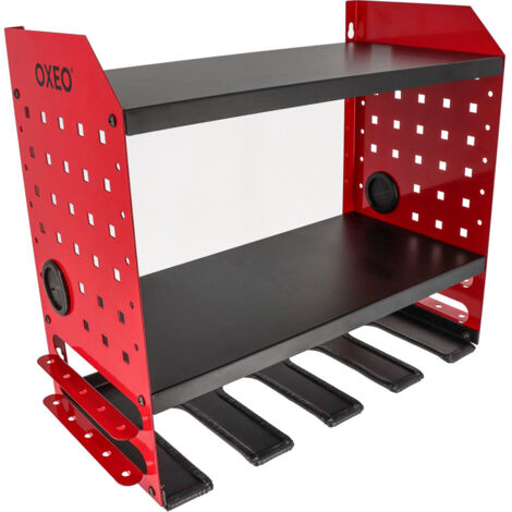 Oxeo – Étagère murale pour outils électroportatifs – 4 emplacements – Passage pour câbles – Métal renforcé – Capacité 45kg – Installation rapide