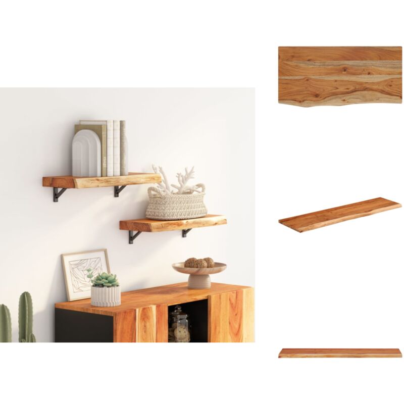 Tagère murale rectangulaire massif acacia bordure assortie - Étagère Murale - Étagères Murales - Étagère En Bois - Étagère Flottante