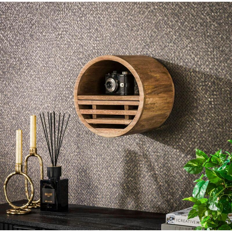 Pier Import - Etagère murale ronde 1 tiroir bois de manguier ø 30 cm delhi