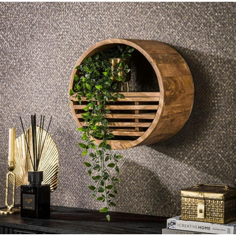 Pier Import - Etagère murale ronde 1 tiroir bois de manguier ø 40 cm delhi