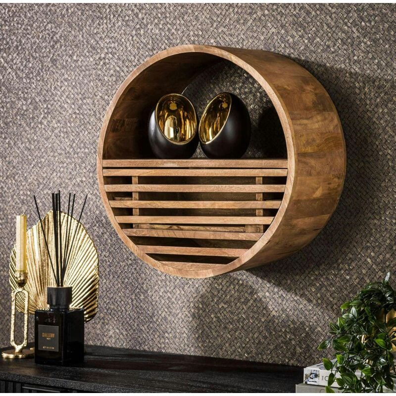 Pier Import - Etagère murale ronde 1 tiroir bois de manguier ø 50 cm delhi