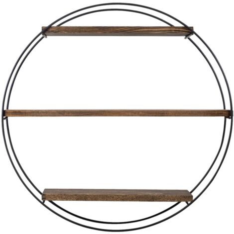 Etagère murale ronde 3 niches 60x15x60 cm en bois et métal noir