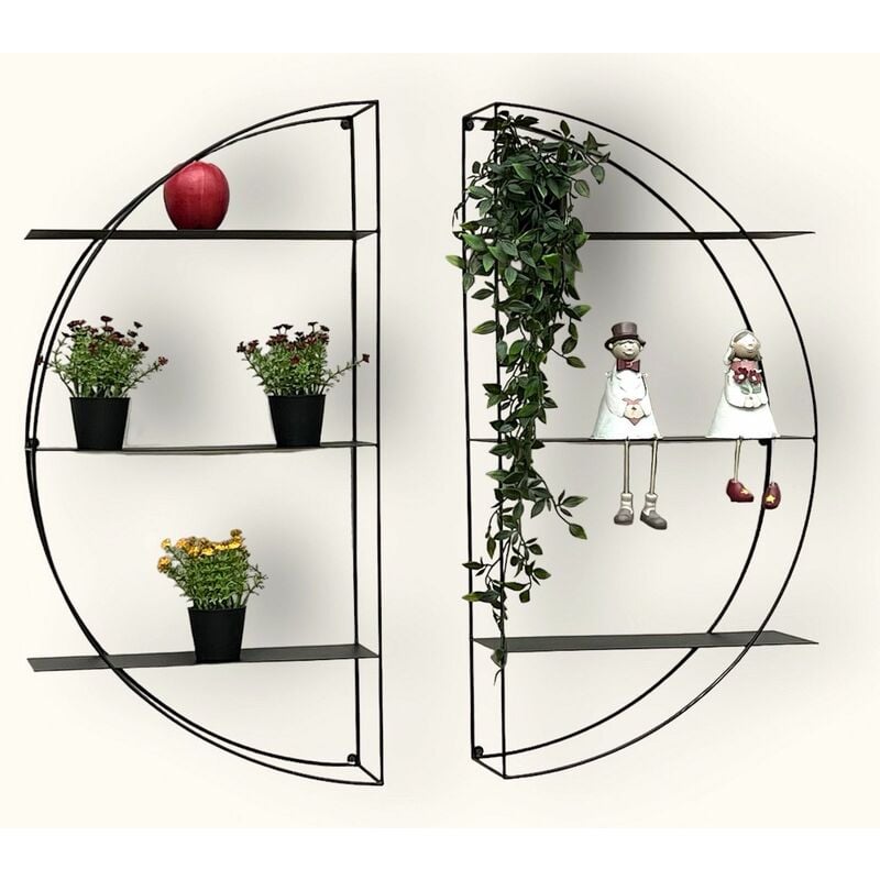Tagère murale Métal Noir Rond 96460 Fixation murale 80 cm Moderne Support mural Étagère Décoration murale - Dandibo