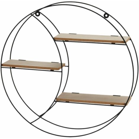 Étagère murale ronde en métal noir et MDF, 44 cm
