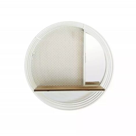 Étagère murale ronde métal blanc avec miroir et tablette – Diamètre 40 cm, profondeur 10 cm – Charge max 3 kg – Design moderne – Meubletmoi