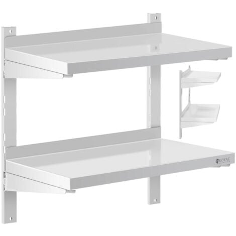 Étagère murale - Royal Catering - 60 x 30cm - Inox - 2 tablettes