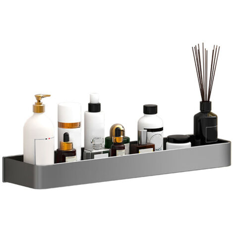 Étagère Murale Salle de Bain Aluminium 30cm Gris Couche Unique Étagère Flottante Grande Capacité Design Vidange Sans Percer