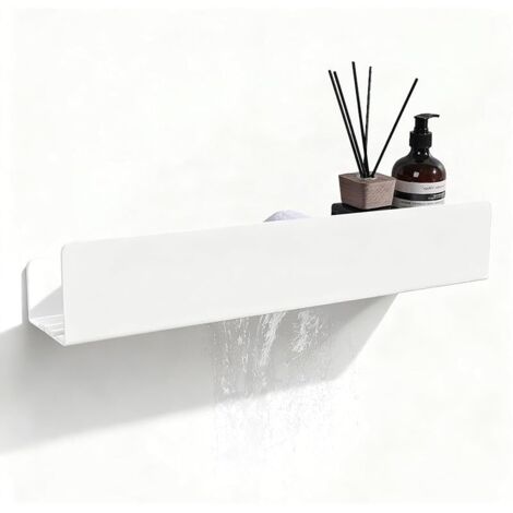 Étagère Murale Salle de Bain, Étagère Murale Multifonction, Étagère Murale Blanche, Avec Crochets Latéraux, Pour Salle de Bain, Cuisine, Chambre