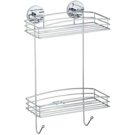 Etagère murale salle de bain sans perçage, 2 paniers de douche, fixation sans perçage Vacuum-Loc®, repositionnable sans laisser de trace, acier, 26x44x15,5 cm, chromé