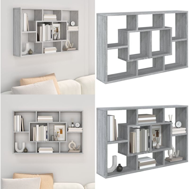 Tagère murale Sonoma gris 85x16x52,5 cm Bois d'ingénierie - Étagère Murale - Étagère Flottante - Rangement Mural - Meuble De Rangement - Bibliothèque