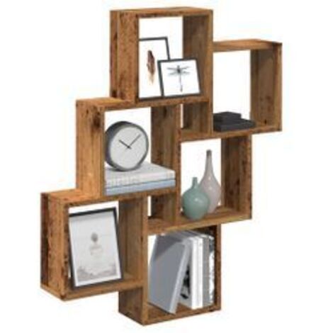Étagère murale sous forme de cube vieux bois 78x15x93