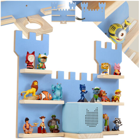 Tectake – Étagère murale château fort 56x15,5x43cm – Bande magnétique pour figurines Tonies – Capacité de charge 15kg – Montage rapide invisible