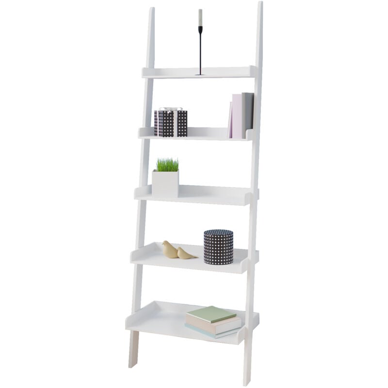 Tagère murale 180 cm Étagère échelle 5 tablettes Meuble de rangement style échelle Décoration blanche - Casaria