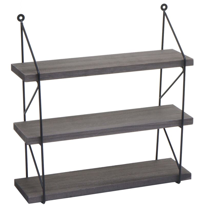 Décoshop26 - tagère murale suspendue 3 niveaux design inustriel en métal et bois gris foncé 40 x 40 x 13 cm 040008677