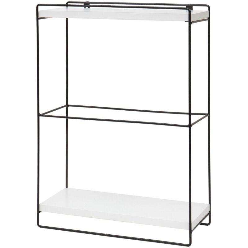 Étagère murale suspendue de cuisine design industriel 2 étagères 50x35x17 cm en bois blanc et métal 040008668