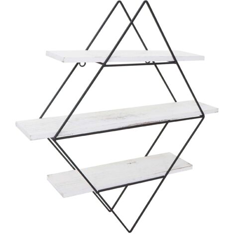 Étagère murale suspendue design industriel forme losange en bois blanc vieilli 60 x 55 x 12 cm 040008650