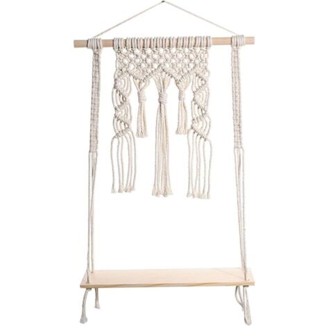 Étagère murale suspendue en macramé avec tablette en bois – Décoration intérieure bohème