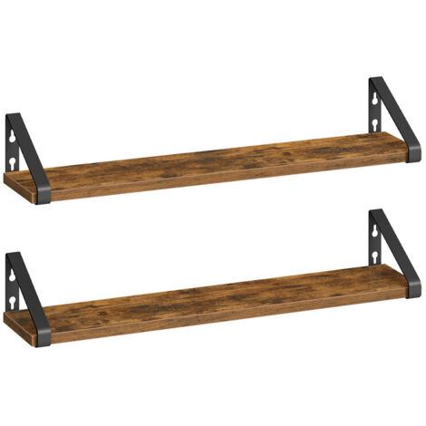 Étagère Murale, Tablette Flottante, Lot de 2, 2 Façons de Montage, 60 cm, pour Salon, Cuisine, Bureau, Salle de Bain, Marron Rustique et Noir Mat