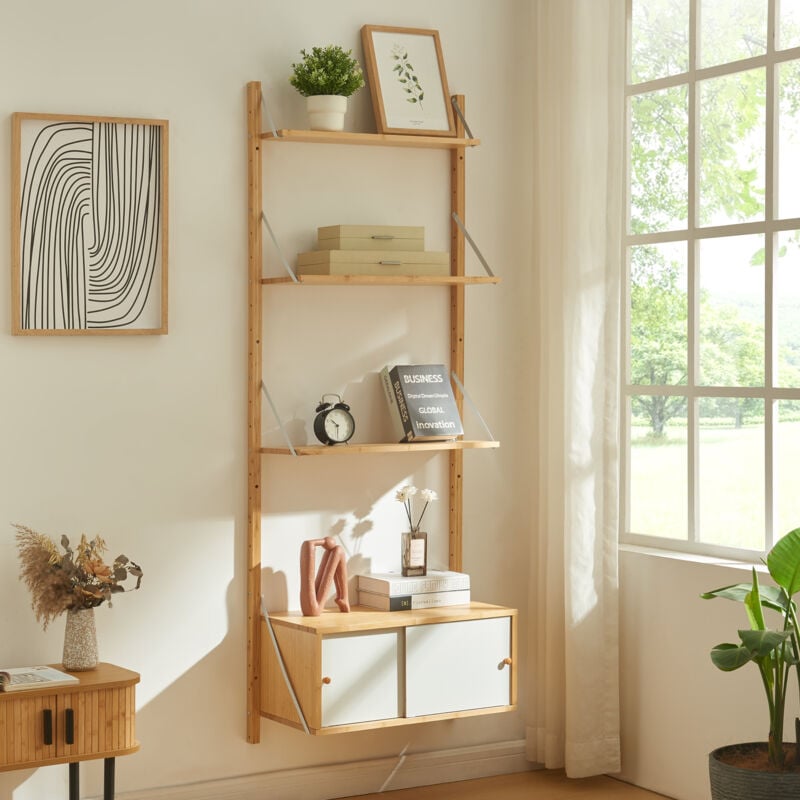 [en.casa] - tagère murale Tingvoll bambou 176 x 65 x 34 cm naturel