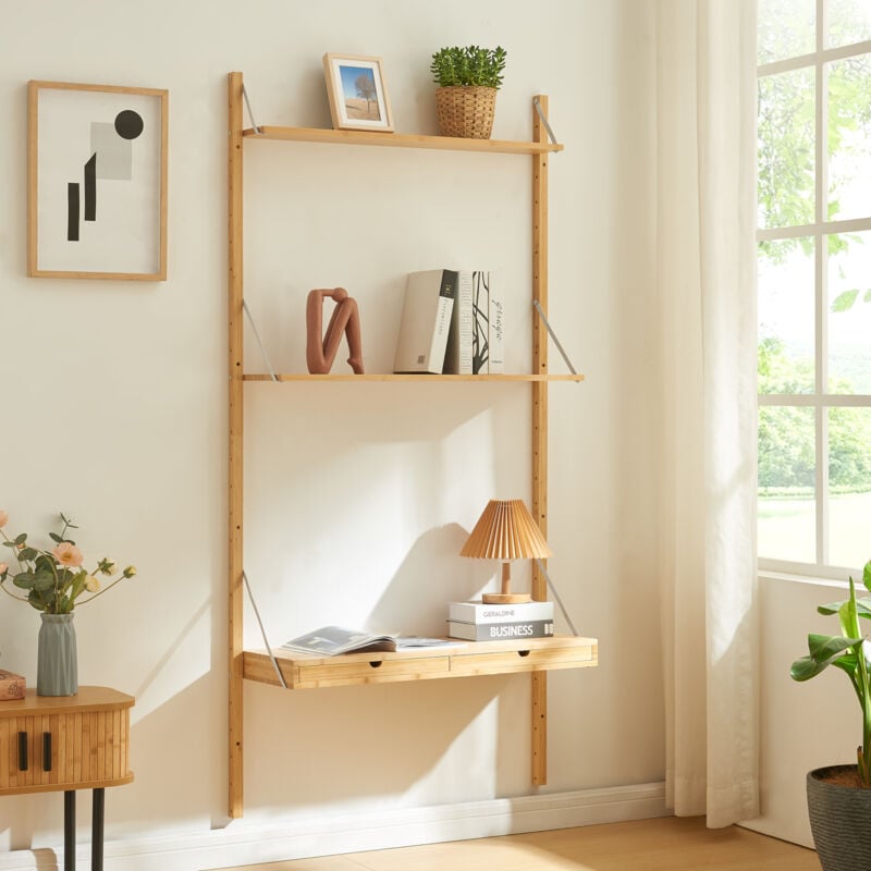 [en.casa] - tagère murale Tingvoll bambou 176 x 85 x 32 cm naturel