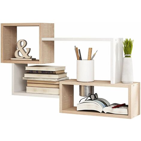 TENDENCIO Étagère Murale Trio 005 - 87 X 54 X 18 Cm Bois Et Blanc Style Scandinave