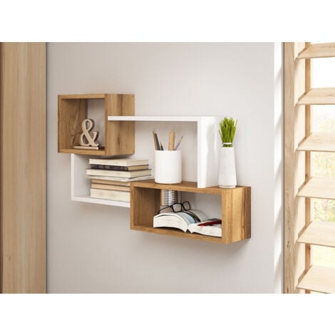 BRATEX Étagère murale TRIO 05, tablette murale, étagère suspendue, couleur blanc/sonoma.