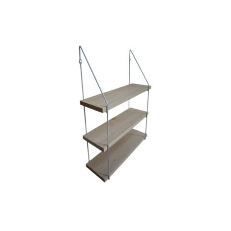 Étagère murale triple bois 60 x 19 avec supports métal blanc