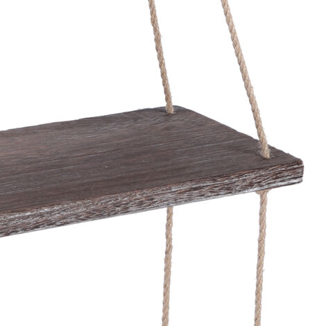 Étagère Murale Vintage Bois Rustique - 3 Tableaux en Candlenut avec Cordage Chanvre - Support à Plantes et Pots Décoratif pour Cour, Salon et Bureau