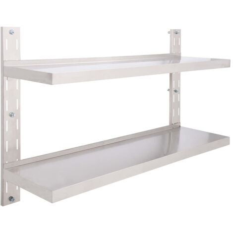 Étagère murale，Étagère flottante à 2 niveaux Acier inoxydable 120x30 cm CFW30337