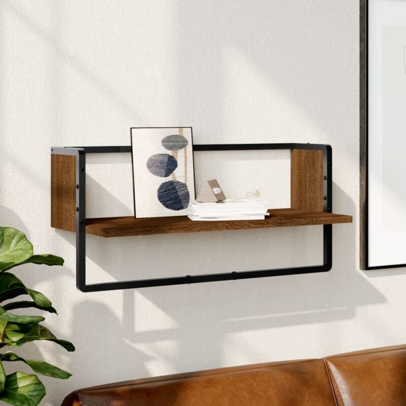 Design In - tagère murale,Étagère suspendue,Etagères Flottantes avec barre chêne marron 65x25x30 cm CFW87713