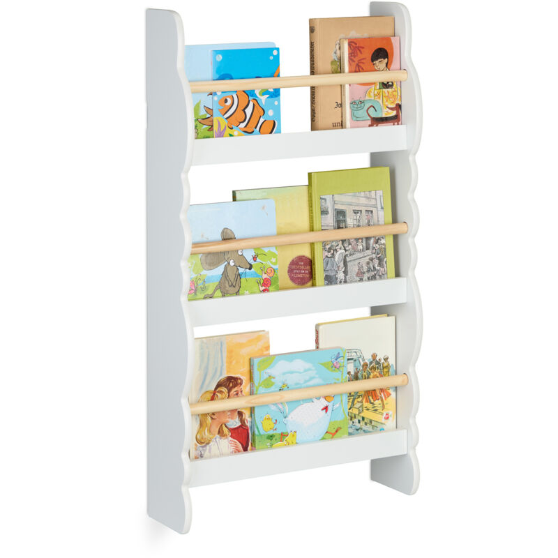 Rangement pour la chambre de votre enfant, montage mural, h x l x p : 80 x 42,5 x 14 cm, blanc et nature - Relaxdays