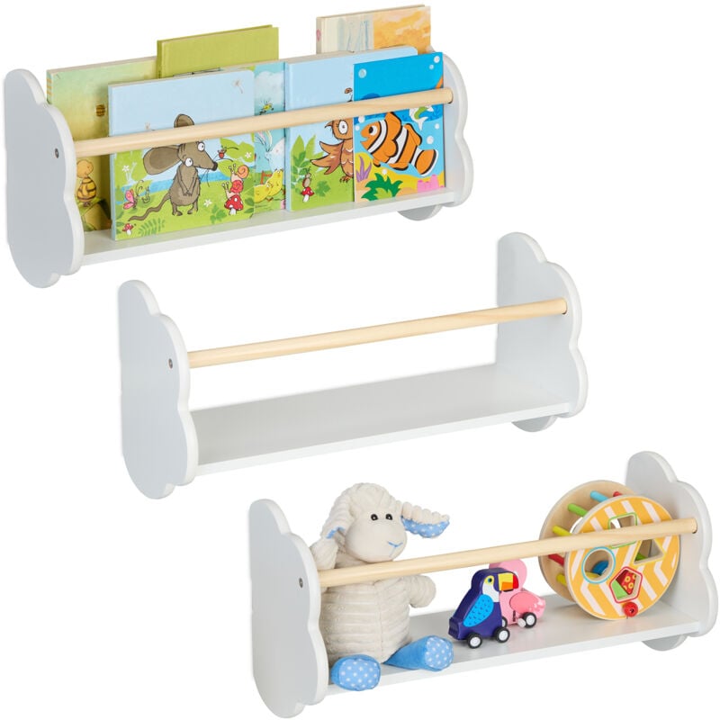 Rangement pour la chambre de votre enfant, lot de 3, h x l x p : 24 x 50 x 18 cm, blanc et nature - Relaxdays