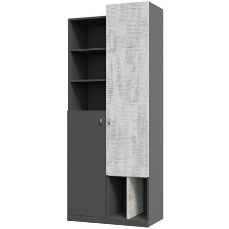 Etagère Omaha F116 , Avec des portes, Stratifié, 195x80x40cm, Gris, Graphite