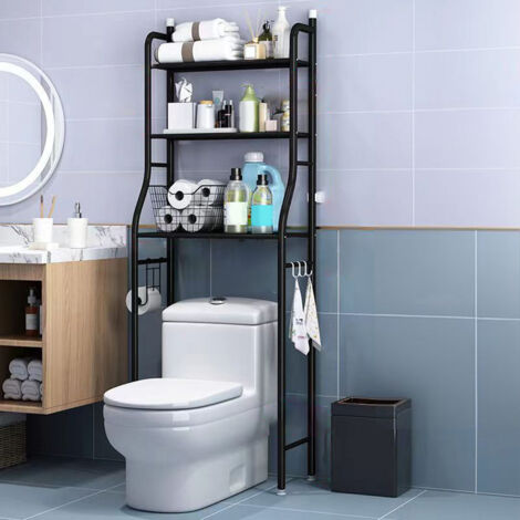 Étagère Organisateur des Toilettes avec 3 Étagères Étagère de Rangement Étanche Économisez de l'espace Noir 50x25x160cm