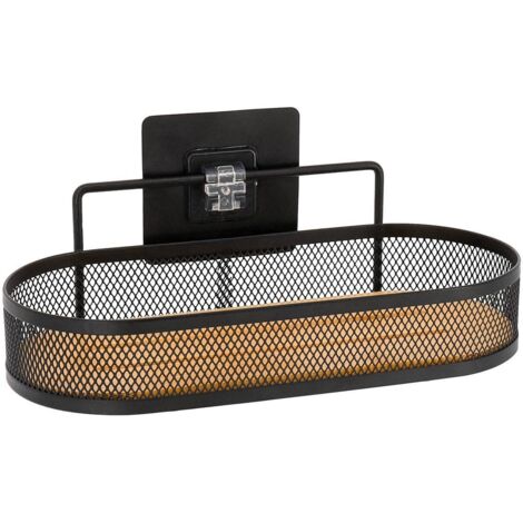 Etagere ovale en metal et plateau bambou sur carte adhesive 3m -  noir/bambou - Tendance