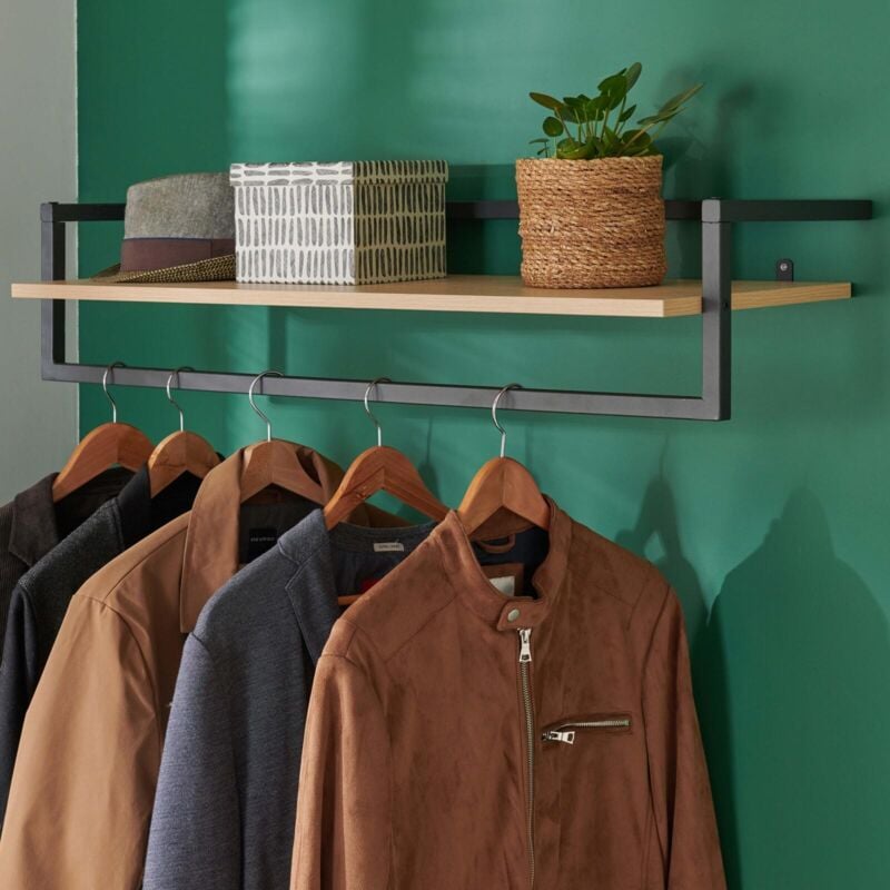Mob-in - Penderie étagère murale bois et métal noir L90 cm etan