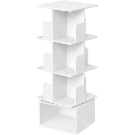 Étagère pivotante à 360°, Meuble de Rangement à 4 Niveaux, Bibliothèque Ouverte pour Salon, Chambre, Bureau, Blanc