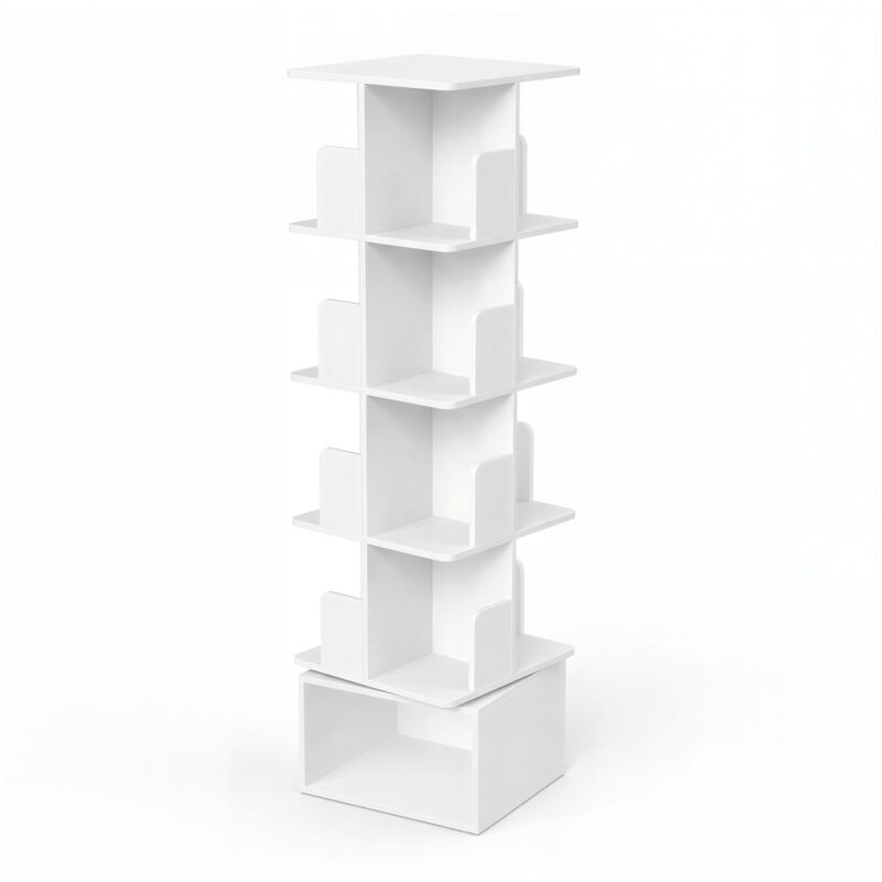 &Eacute;tag&egrave;re pivotante &agrave; 360&deg;, Meuble de Rangement &agrave; 5 Niveaux, Biblioth&egrave;que Ouverte pour Salon, Chambre, Bureau, Blanc