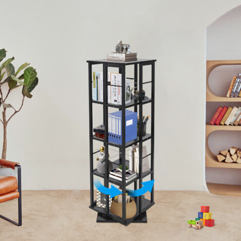 Étagère pivotante à 4 niveaux, étagère au sol de 134 cm, étagère pivotante à 360°, couleur noire.