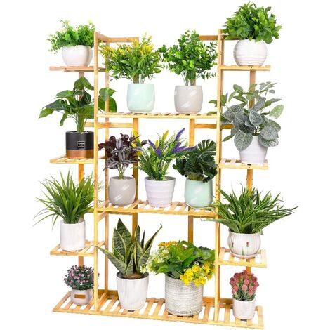 Étagère Plante Bambou, Porte Plante Multi-Fonction à 9 Tablettes, Support Pot de Fleurs Design Vertical, Idéal Pour Maison Balcon Terrasse Jardin Bureau Café - 123x89x19.5cm, Charge Max 95kg