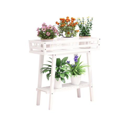Étagère Plante Intérieur Extérieur Bois Porte Plante Echelle Cache Pot sur Pied Orchidées Balcon Jardin 74x27x69cm Blache