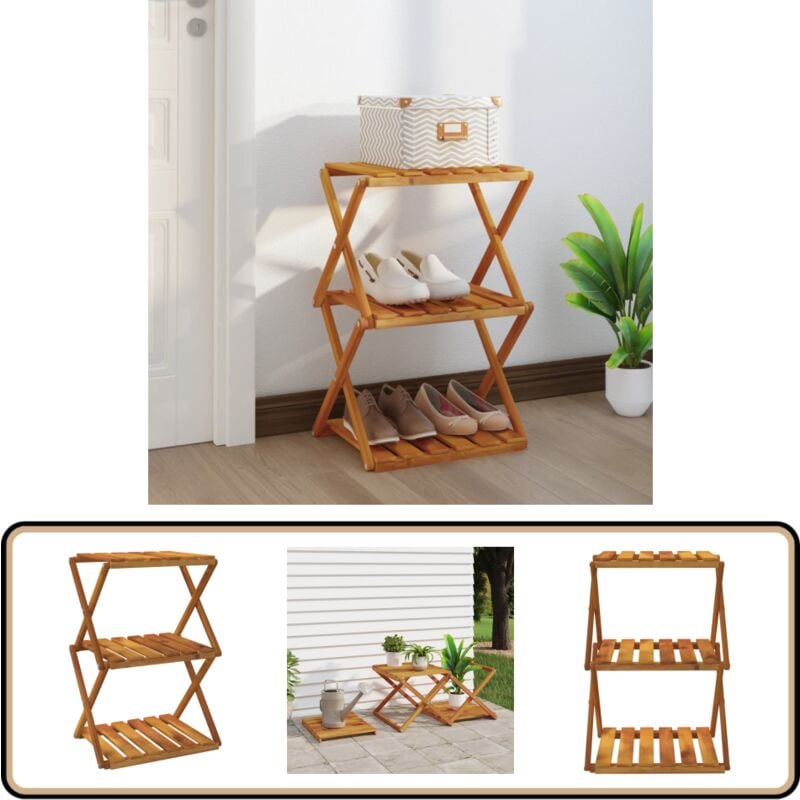 Tagère pliable à 3 niveaux Marron 43x31x63 cm Bois d'acacia - Bibliothèque - Étagère - Meuble De Rangement - Rangement Intérieur - Décoration